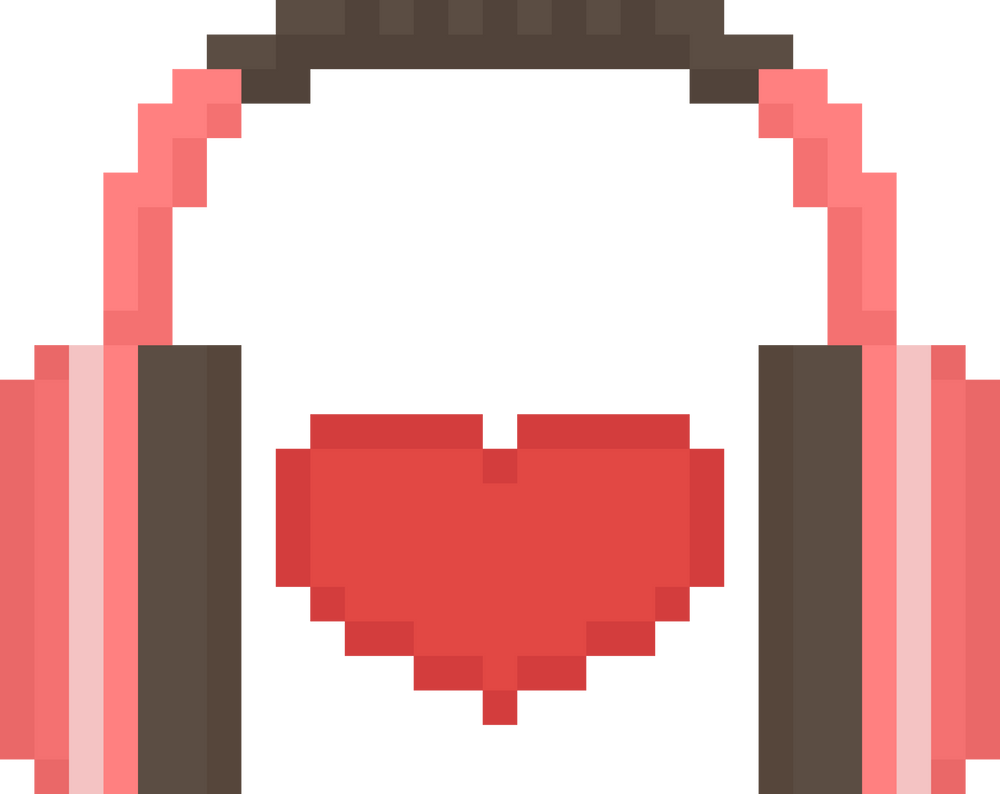 Pixel art heart icon with headphone